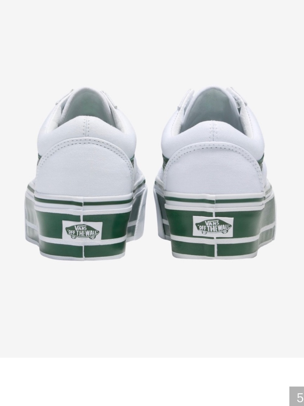 Vans White Low-Top Platform Sneakers with Green Stripe - Picture 5 of 10